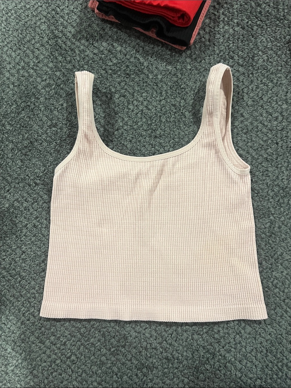 Ribbed Scoop Neck Cropped Tank Top - Light Pink